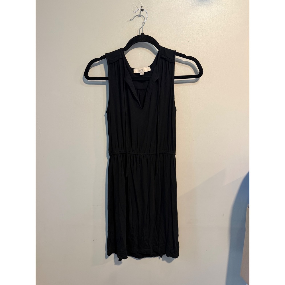 Ann Taylor LOFT Womens Black Sleeveless Tie Neck Elastic Waist Mini Dress XS